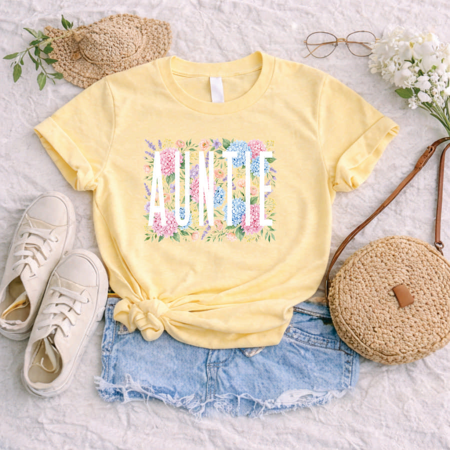 Auntie Hydrangea and Roses Short Sleeve TShirt