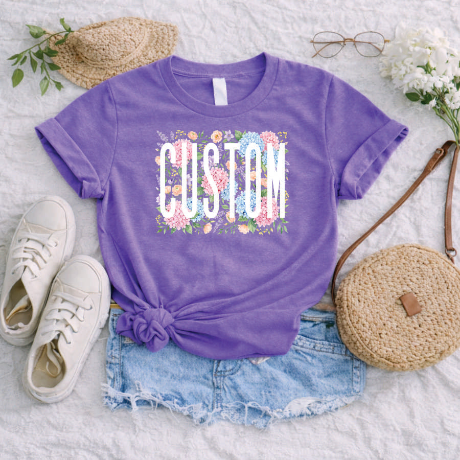 Custom Name Hydrangea and Roses Short Sleeve TShirt