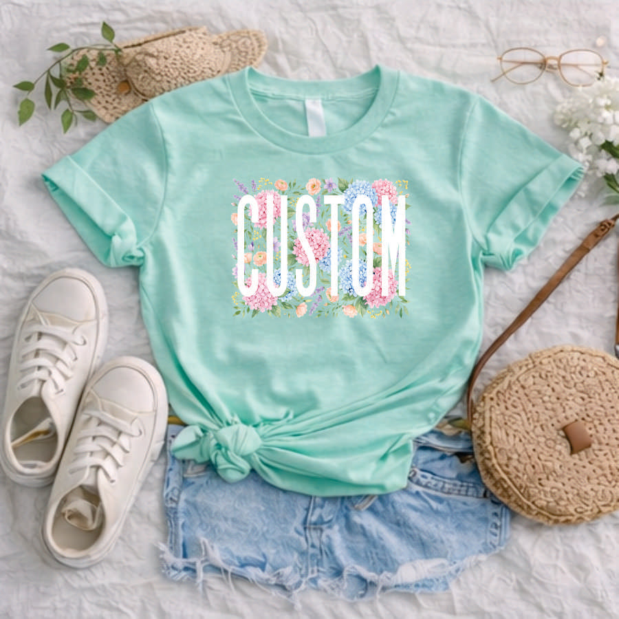 Custom Name Hydrangea and Roses Short Sleeve TShirt