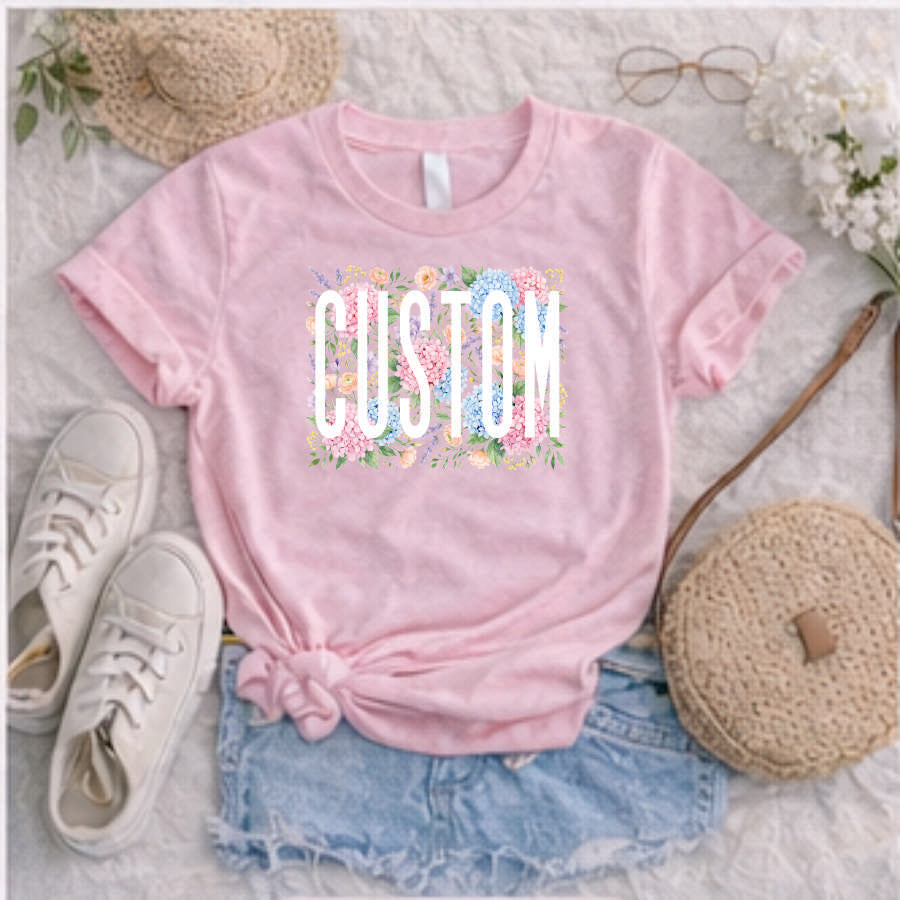Custom Name Hydrangea and Roses Short Sleeve TShirt