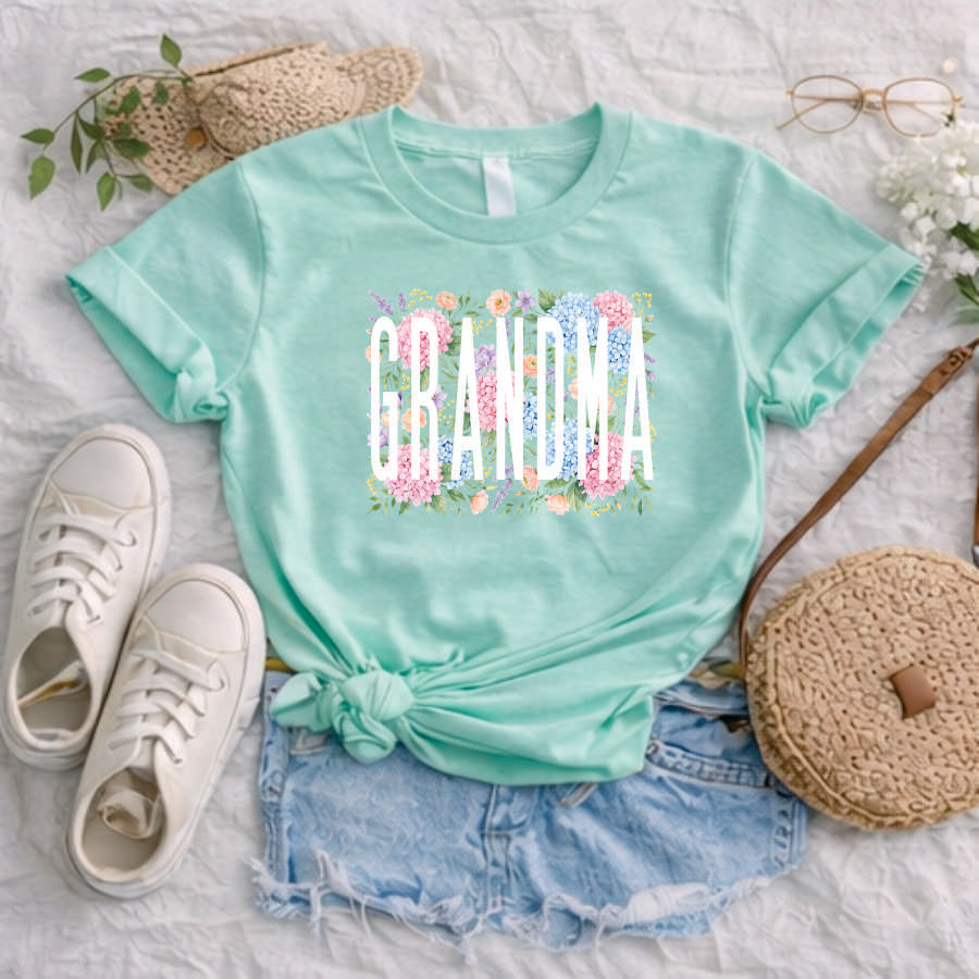 Grandma Hydrangea and Roses Short Sleeve TShirt