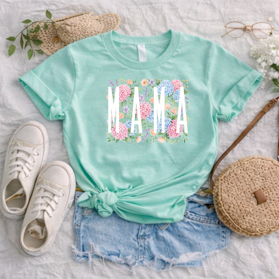 Mama Hydrangea and Roses Short Sleeve TShirt