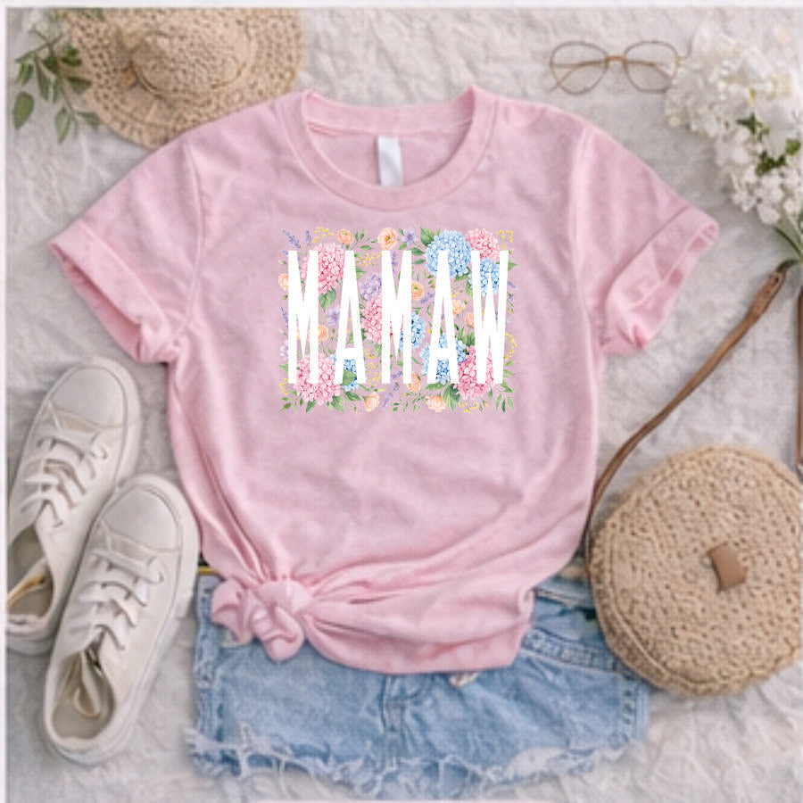 Mamaw Hydrangea and Roses Short Sleeve TShirt