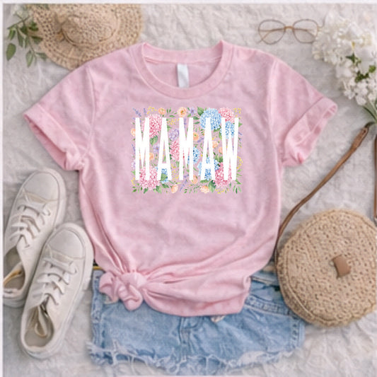 Mamaw Hydrangea and Roses Short Sleeve TShirt